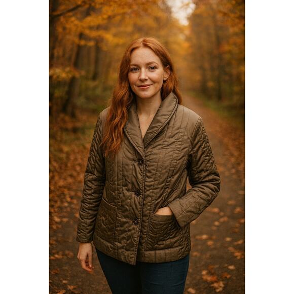 Chico's olive Green Puffer Jacket with Quilted Design 2 Medium button down - Picture 1 of 9